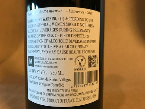 Domaine de l'Amauve "Laurances" Séguret Côtes du Rhônes 2018 France