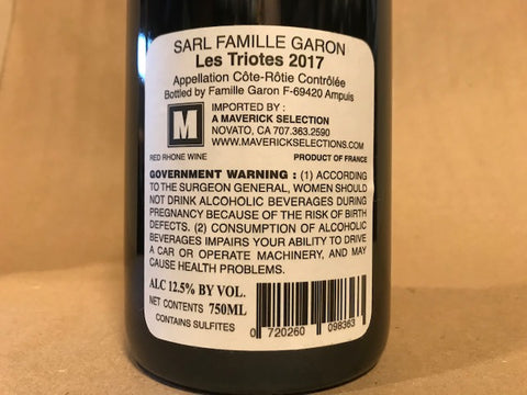 Domaine Garon "Les Triotes" Côte Rôtie 2017 (Côte Blonde) France