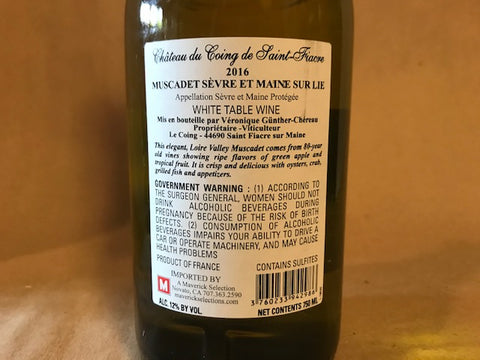 Chateau du Coing de St. Fiacre Muscadet 2019 Loire Valley France