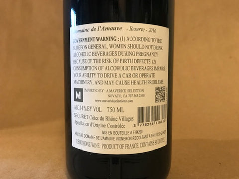 Domaine de l'Amauve "Reserve" Séguret 2017 France